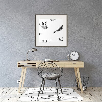 Office chair mat painted sparrows