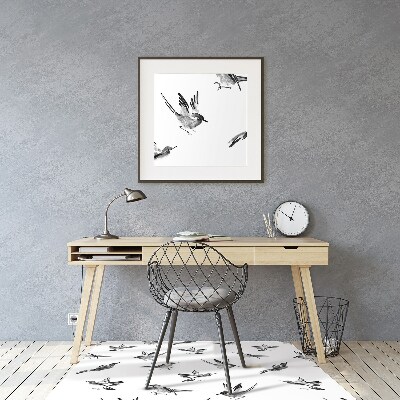 Office chair mat painted sparrows