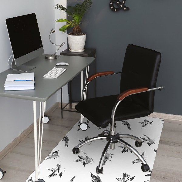 Office chair mat painted sparrows