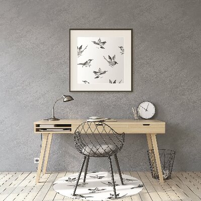 Office chair mat painted sparrows