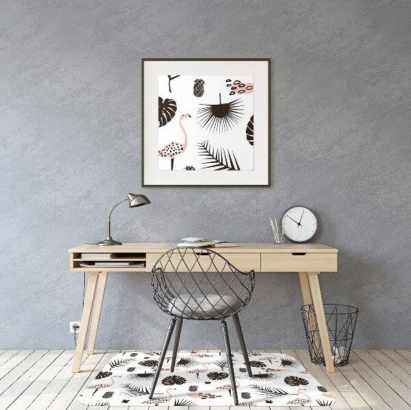 Office chair mat Leaves and flamingos