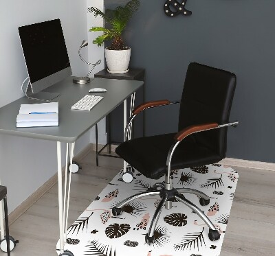 Office chair mat Leaves and flamingos