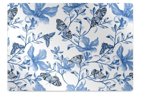 Office chair mat blue flowers