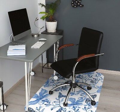 Office chair mat blue flowers