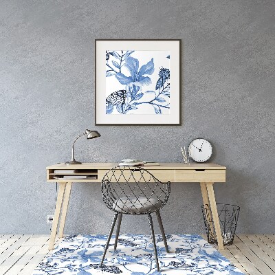 Office chair mat blue flowers