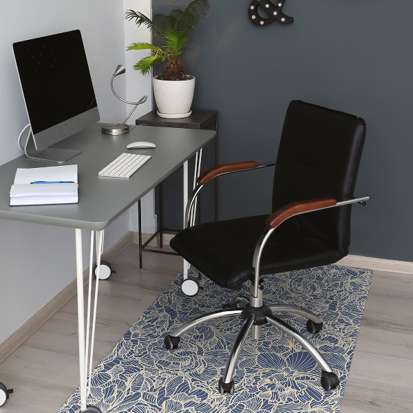 Office chair mat blue flower