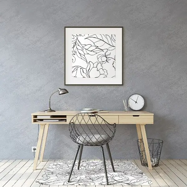 Office chair floor protector peony flowers