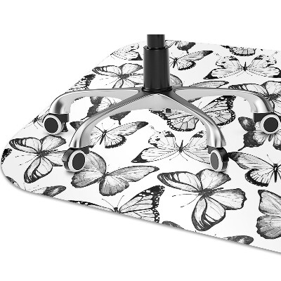 Office chair floor protector Black and white butterfly