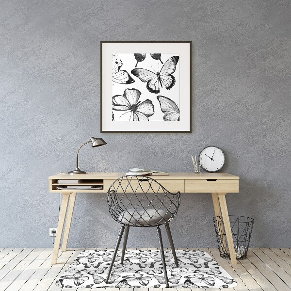 Office chair floor protector Black and white butterfly