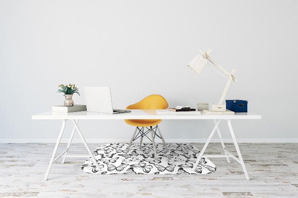 Office chair floor protector Black and white butterfly