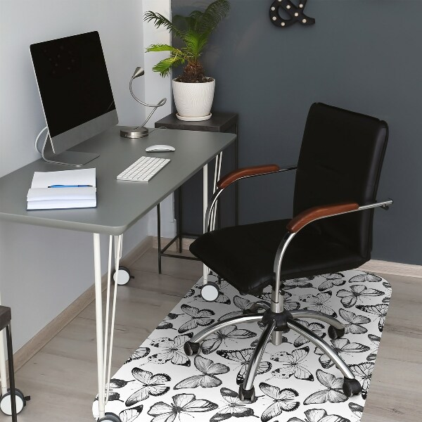 Office chair floor protector Black and white butterfly