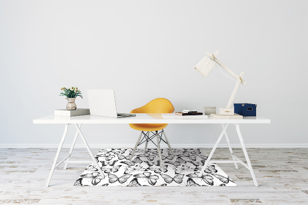 Office chair floor protector Black and white butterfly