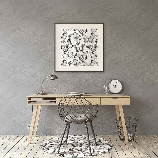 Office chair floor protector Black and white butterfly