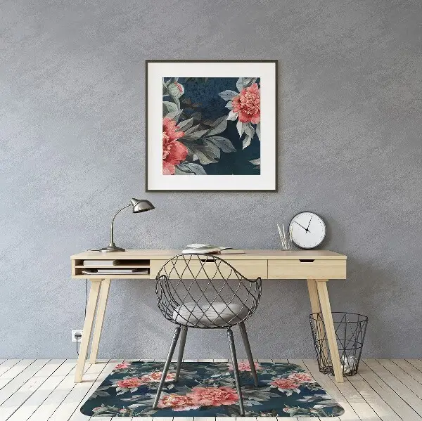 Chair mat floor panels protector red peonies