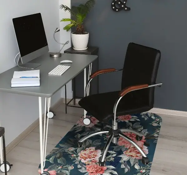 Chair mat floor panels protector red peonies