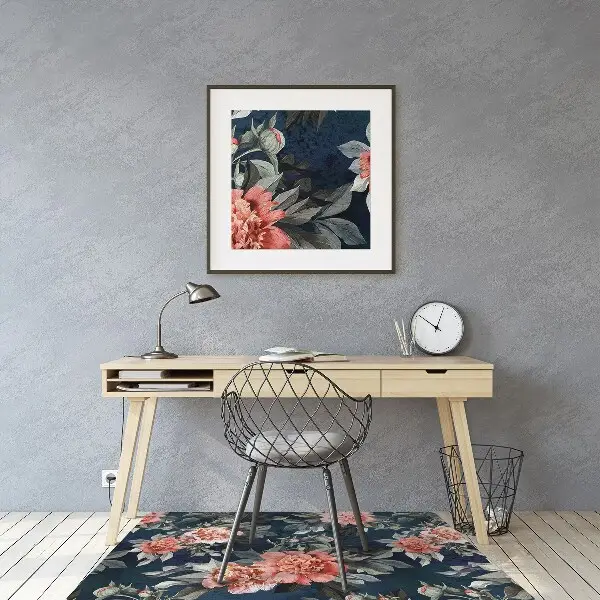 Chair mat floor panels protector red peonies