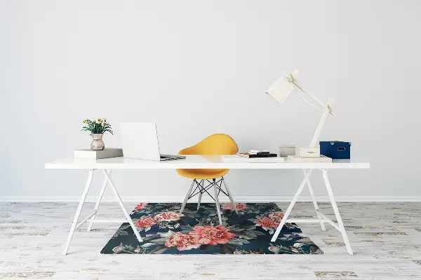 Chair mat floor panels protector red peonies