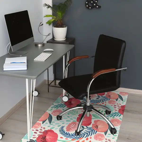 Desk chair mat Red poppies