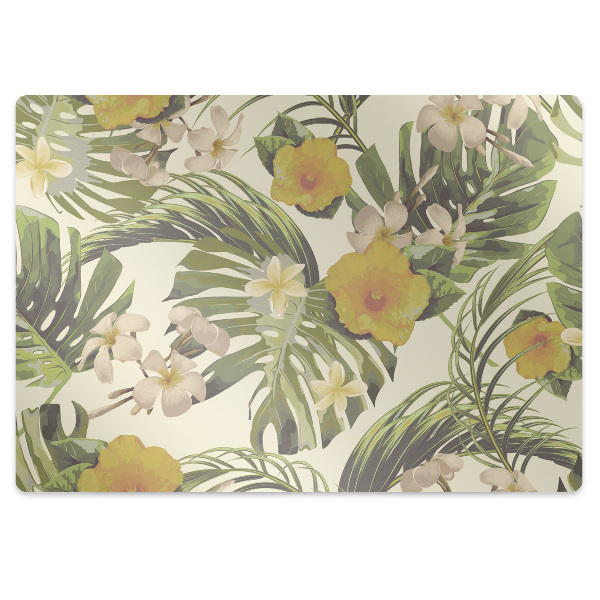 Office chair mat Tropical leaves and flowers