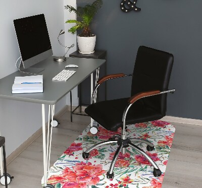 Office chair mat red flowers