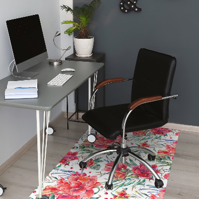 Office chair mat red flowers