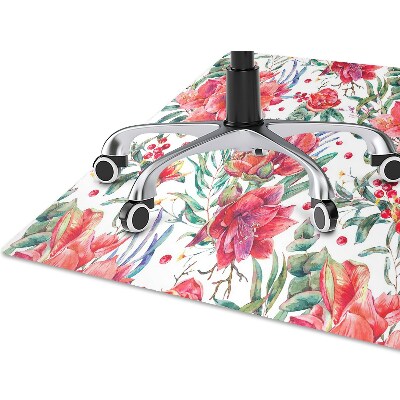 Office chair mat red flowers