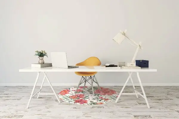 Office chair mat red flowers