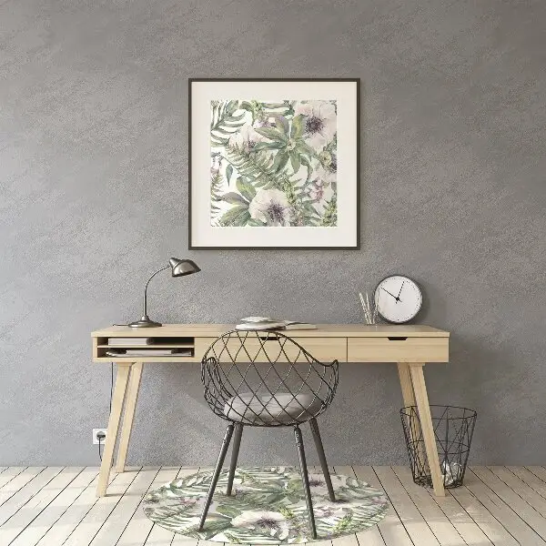 Computer chair mat white flowers