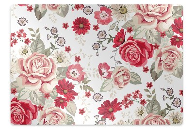 Office chair mat red flowers