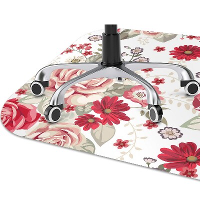 Office chair mat red flowers