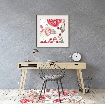 Office chair mat red flowers