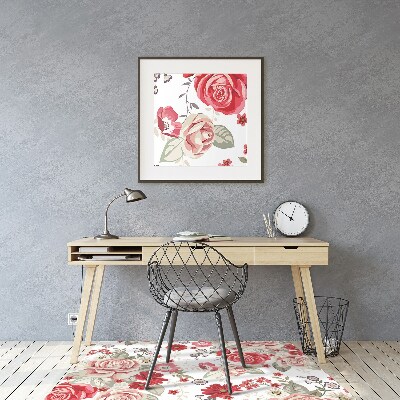 Office chair mat red flowers