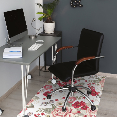 Office chair mat red flowers