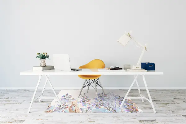 Chair mat floor panels protector pastel leaves