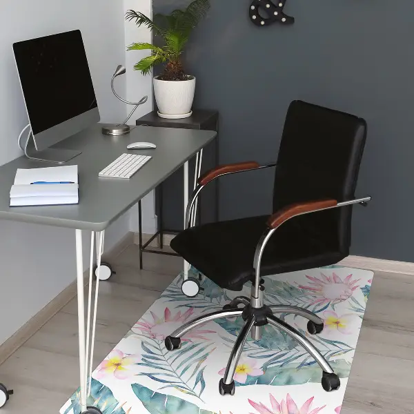 Office chair floor protector Light pink flowers