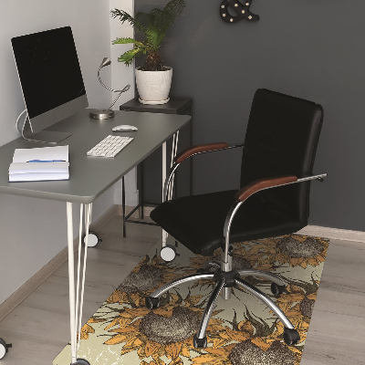 Office chair mat retro Sunflowers