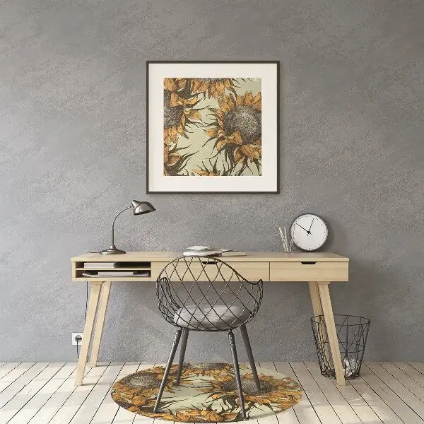 Office chair mat retro Sunflowers