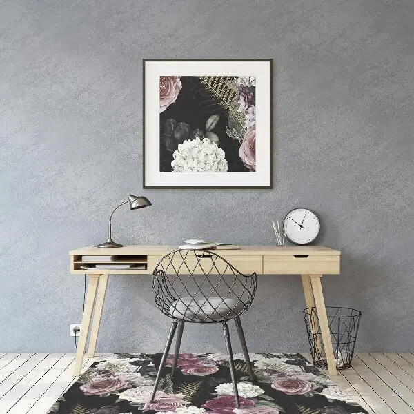 Office chair floor protector romantic flowers