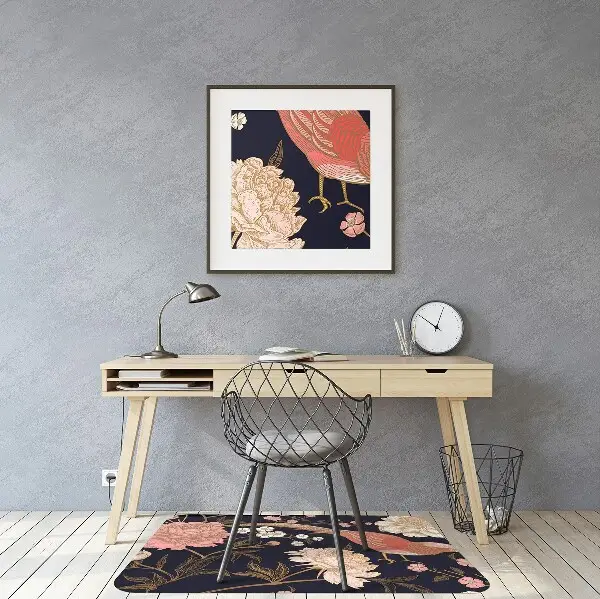 Office chair mat Peony with bird