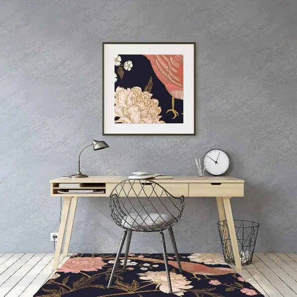 Office chair mat Peony with bird