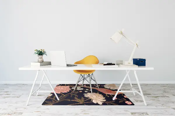 Office chair mat Peony with bird