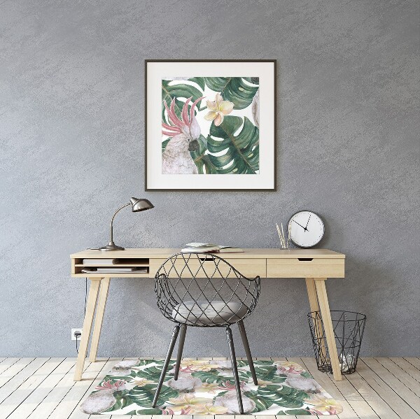 Office chair mat tropical parrots