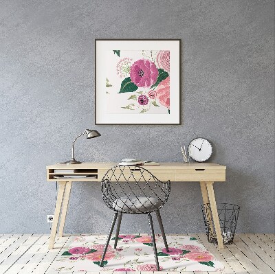 Desk chair mat pink flowers