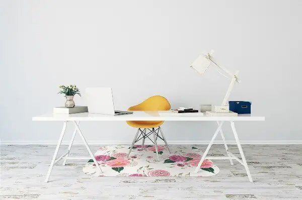 Desk chair mat pink flowers