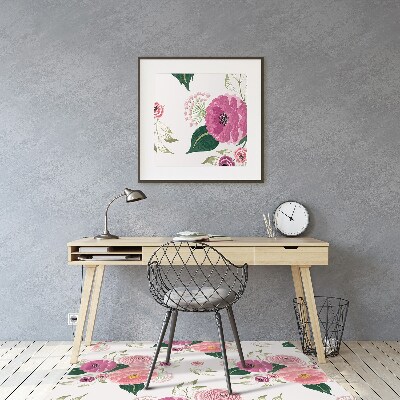 Desk chair mat pink flowers