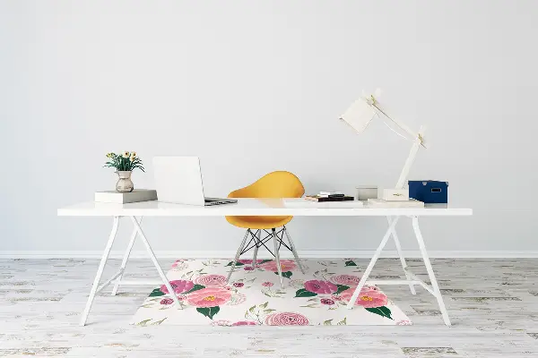 Desk chair mat pink flowers