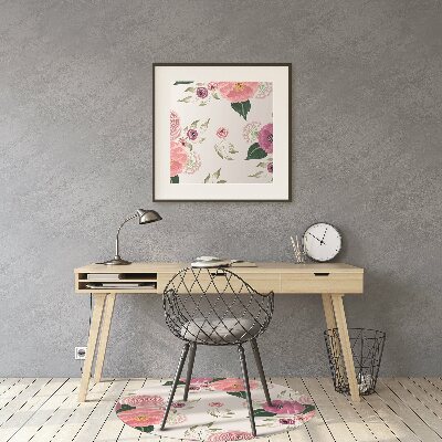 Desk chair mat pink flowers