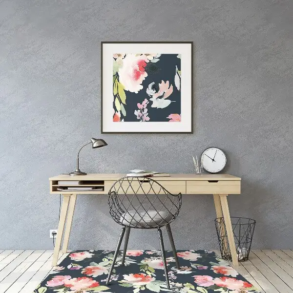 Office chair mat painted flowers
