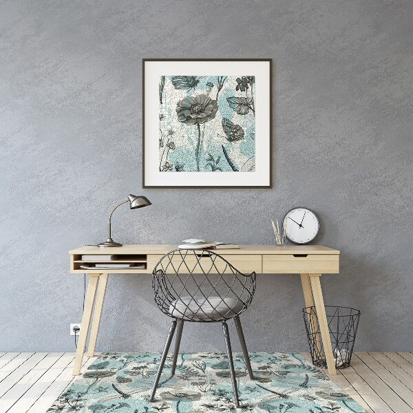 Office chair floor protector Flowers and dragonflies
