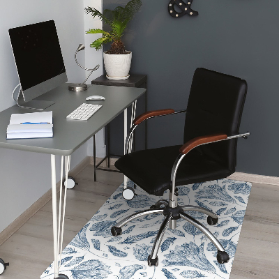 Office chair mat blue leaves